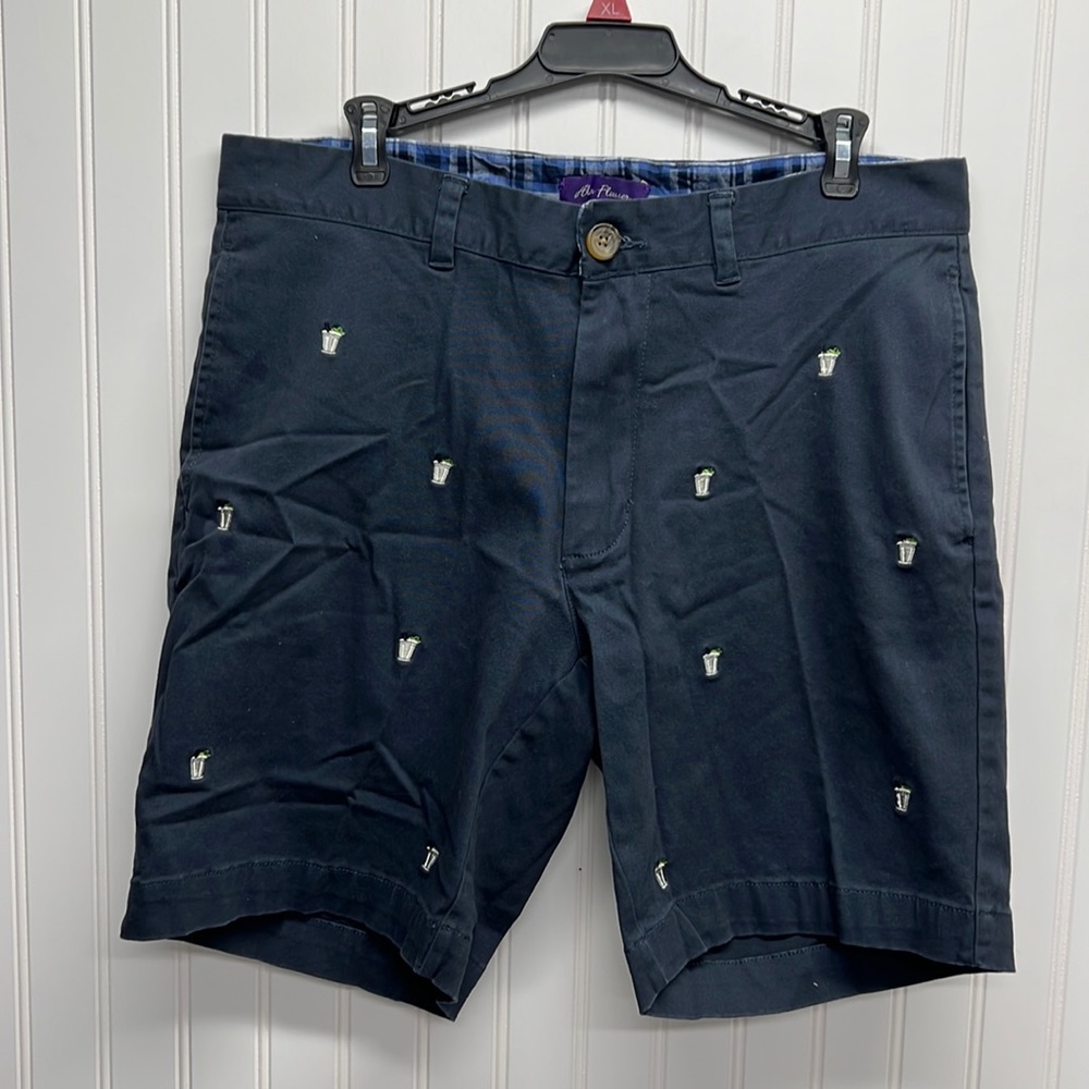 Alan‎ Flusser Navy Bourbon Mint Julep Embroidered Chino Shorts